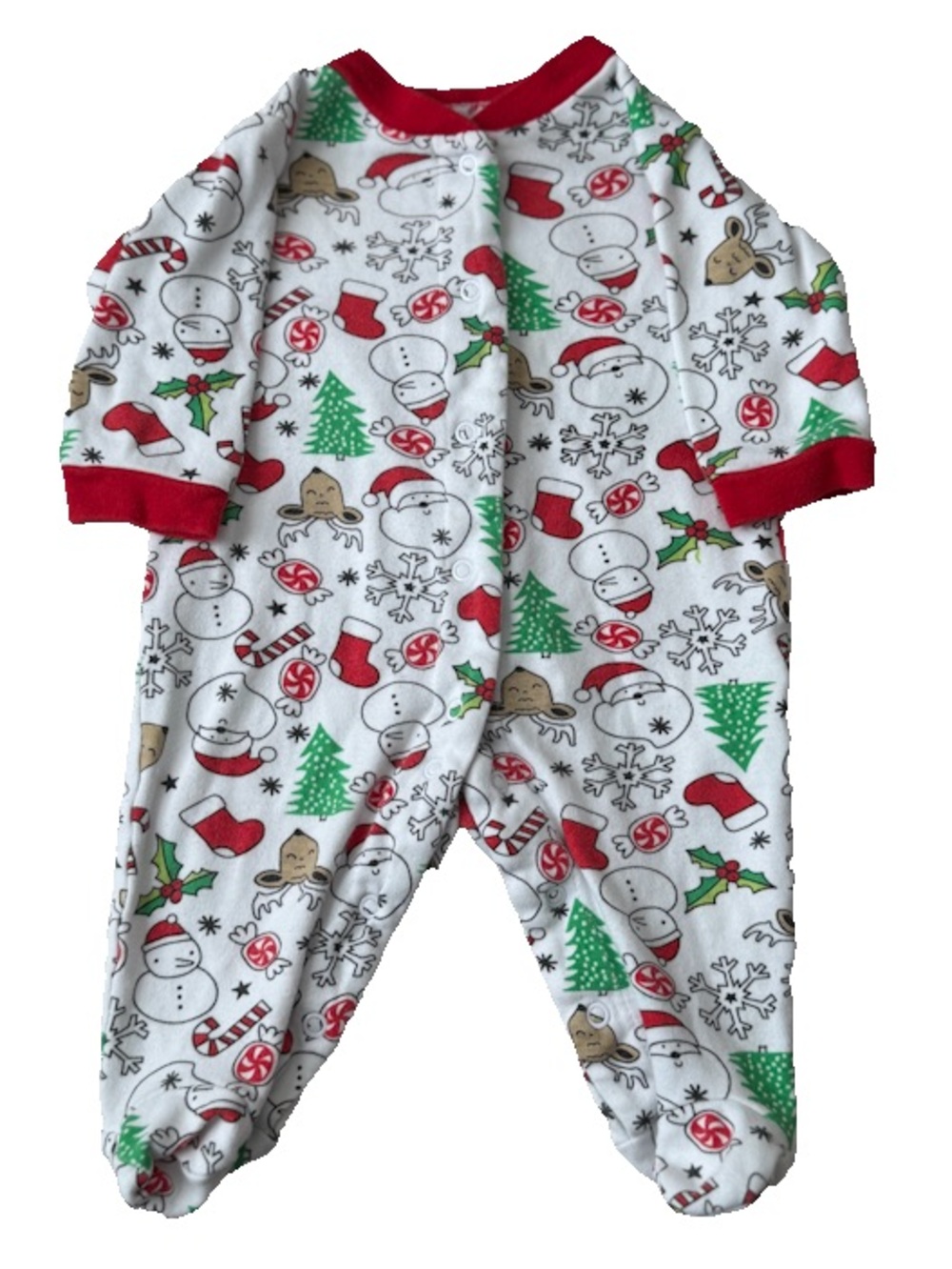 Baby Starters Christmas Footie Sleeper 3M Santa Snowman Reindeer VGUC